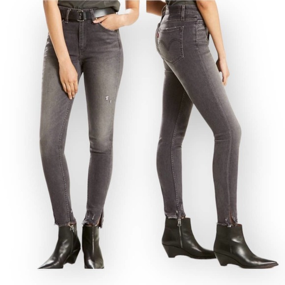 Levi's Altered 721 High Rise Skinny Gray Raw Hem Jeans Size 27 - Picture 1 of 11